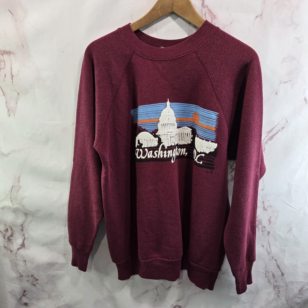 Vintage Sweatshirt Womens Large Washington DC Maroon Red Cotton Crew 90s